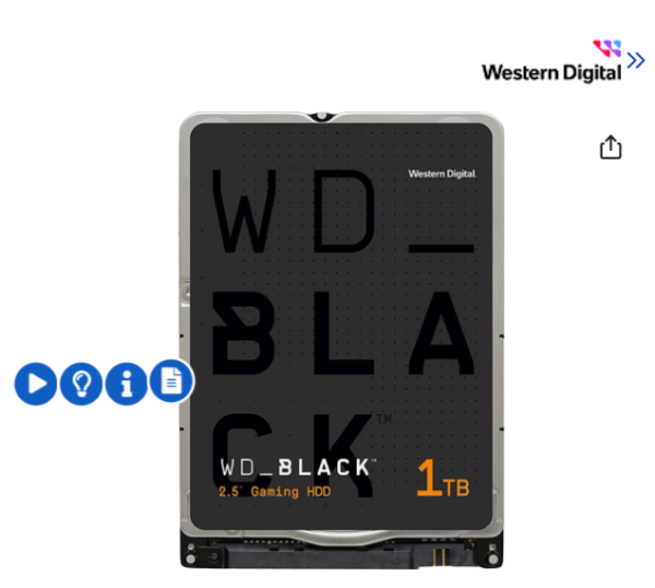 WD Black 1TB Hard Drive - 7200 RPM SATA 6Gb/s 64MB Cache 2.5 Inch - WD10SPSX