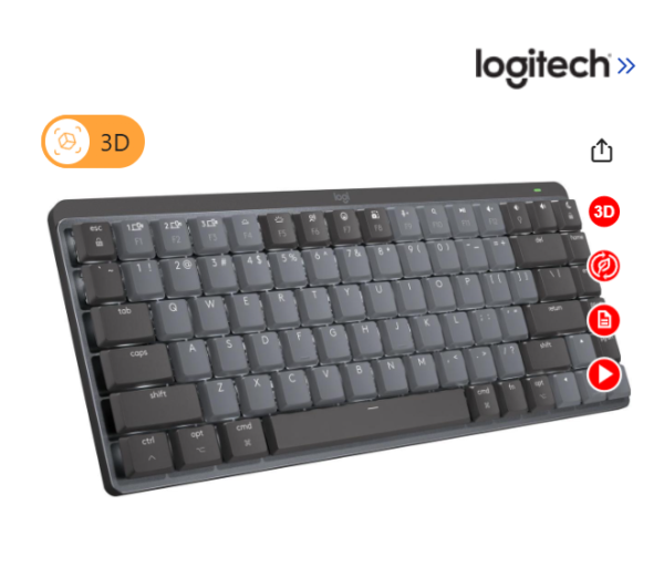 Logitech MX Mechanical Mini for Mac Wireless Illuminated Keyboard, Low-Profile Performance Switches, Tactile Quiet Keys, Backlit, Bluetooth, USB-C, Apple, iPad - Space Grey