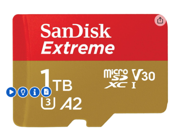 SanDisk 1TB Extreme microSDXC UHS-I/U3 A2 Memory Card with Adapter, Speed Up to 160MB/s (SDSQXA1-1T00-GN6MA)