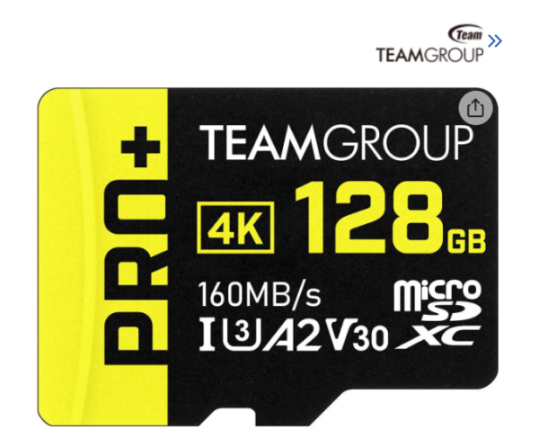 Team 128GB PRO+ microSDXC UHS-I/U3 Class 10 Memory Card with Adapter, compatible with Nintendo-Switch, Steam Deck, and ROG Ally, Speed Up to 160MB/s(TPPMSDX128GIA2V3003)