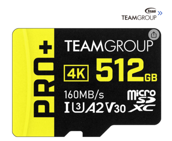 Team 512GB Pro+ microSDXC UHS-I/U3 Class 10 Memory Card with Adapter, compatible with Nintendo-Switch, Steam Deck, and ROG Ally, Speed Up to 160MB/s (TPPMSDX512GIA2V3003)