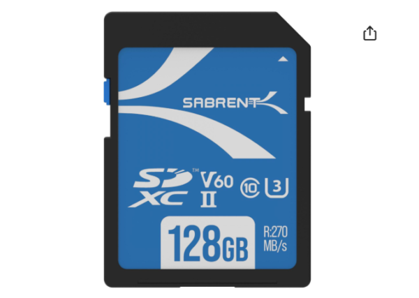 SABRENT Rocket V60 128GB SD UHS-II Memory Card R270MB/s W170MB/s (SD-TL60-128GB)