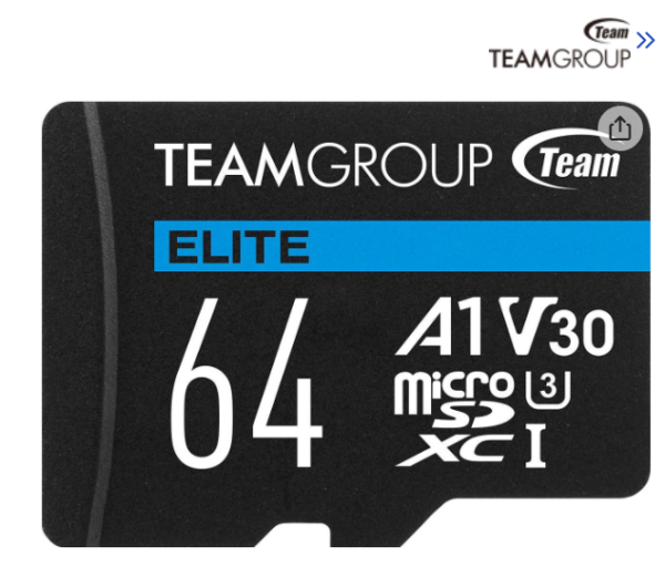 Team Group 64GB Elite microSDXC UHS-I U3, V30, A1, 4K UHD Micro SD Card with SD Adapter, Speed Up to 100MB/s (TEAUSDX64GIV30A103)