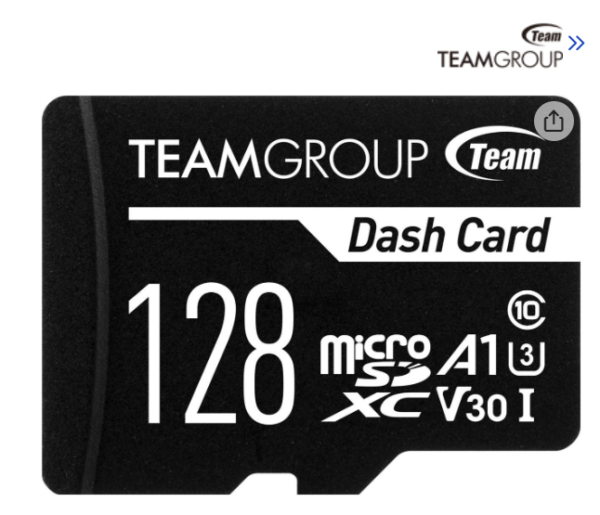 Team 128GB Dash Card microSDXC UHS-I/U3 Class 10 A1 V30 Memory Card with Adapter, Compatible for cams, Speed Up to 100MB/s (TDUSDX128GUHS03)