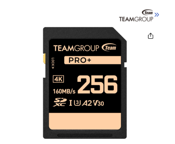 Team Group 256GB PRO+ SDXC U3 V30 A2 4K SD Card, Read/Write Speed Up to 160/90MB/s (TPPSDX256GIA2V3001)