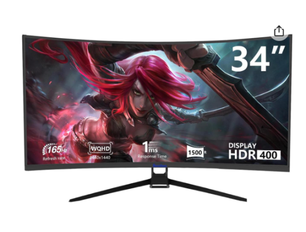 Sealan 34-inch Curved Ultrawide Gaming Monitor 4K 3440 x 1440 165Hz WQHD 21:9 with Thunderbolt 2 HDMI2.0 DP1.4 ,1500R, 99%sRGB, Support AMD Freesync, HDMI 2.1 & Displayport 1.4 -Black