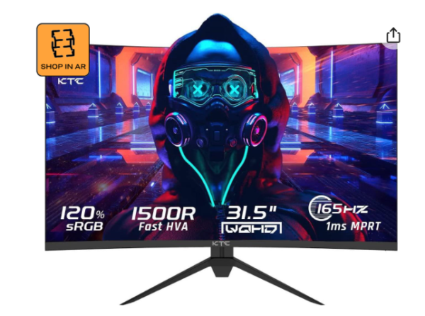 KTC 32 inch Curved Gaming Monitor, 2K 165Hz Ultrawide Monitor, 1440P 144Hz Monitor, 1500R Frameless, 1ms, HDR, FreeSync Premium, DisplayPort/HDMI/USB, VESA Wall Mount, Desktop PC Monitor, H32S17