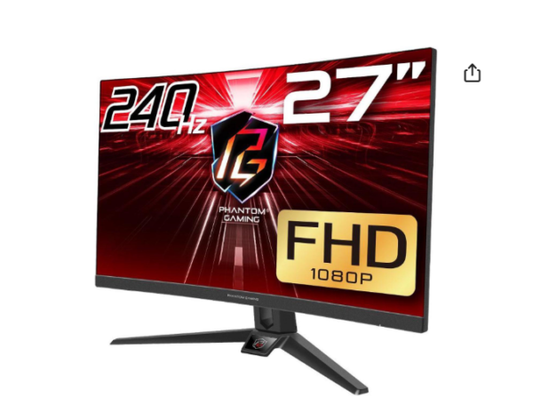 ASRock Phantom PG27F15RS1A 27" FHD 1920 x 1080 240 Hz (144Hz and higher) Adaptive Sync Built-in Speakers Curved Gaming Monitor