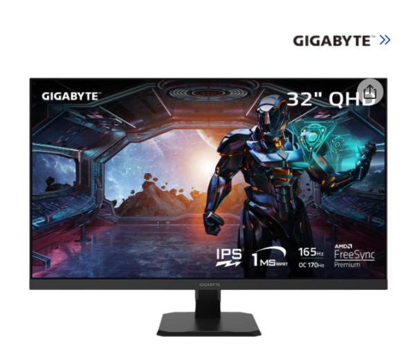 GIGABYTE - GS32Q - 32" IPS Gaming Monitor - QHD 2560x1440 - 165Hz/OC 170Hz - 1ms MPRT - AMD FreeSync Premium - HDMI, DP - Black