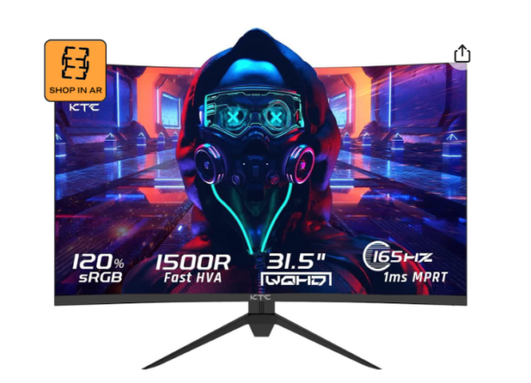 KTC 32 inch Curved Gaming Monitor, 2K 165Hz Ultrawide Monitor, 1440P 144Hz Monitor, 1500R Frameless, 1ms, HDR, FreeSync Premium, DisplayPort/HDMI/USB, VESA Wall Mount, Desktop PC Monitor, H32S17