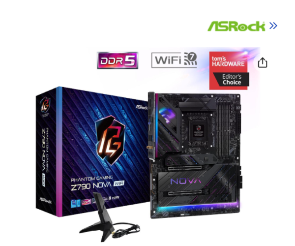 ASRock Z790 Nova WiFi LGA 1700(14th,13th,12th Gen) Intel Z790 SATA 6Gb/s ATX DDR5 1 PCIe 5.0 x16 2.5G LAN WiFi 7 + Bluetooth Motherboards - Intel