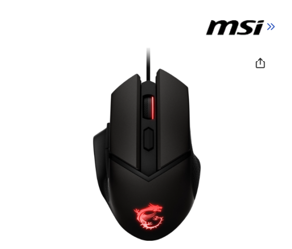 MSI Clutch GM20 Elite Gaming Mouse, 6400 DPI, 20M+ Clicks OMRON Switch, Optical Sensor, Adjustable Weights, Ergonomic Right Hand Design, RGB Mystic Light