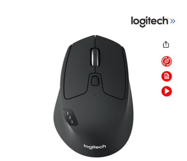 Logitech M720 Triathlon Multi-Device Wireless Mouse, Bluetooth, USB Unifying Receiver, 1000 DPI, 8 Buttons, 2-Year Battery, Compatible with Laptop, PC, Mac, iPadOS - Black