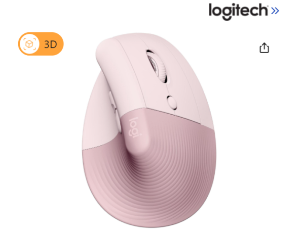 Logitech Lift Vertical Ergonomic Mouse, Wireless, Bluetooth or Logi Bolt USB receiver, Quiet clicks, 4 buttons, compatible with Windows/macOS/iPadOS, Laptop, PC - Rose