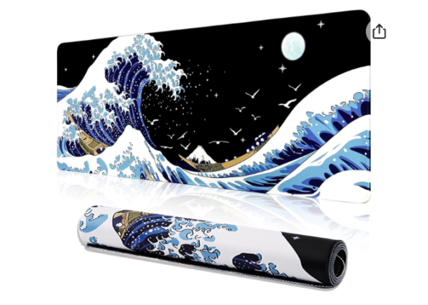 Gaming Laptop Mouse Pad,Sea Wave Big Mice Pads PC Keyboard and Non-Slip 31.5 x 11.8inches 3mm Thick XL,XXL Rubber Table Mat, Kanagawa Surfing and Black Japanese Mouse Pads