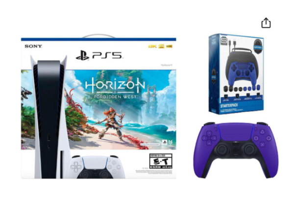 Sony PlayStation 5 Disc Edition Horizon Forbidden West Bundle with Extra Controller and Accessory Kit - Galactic Purple