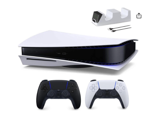 PlayStation 5 Disc Edition with Two Controllers White and Midnight Black DualSense and Mytrix Dual Controller Charger