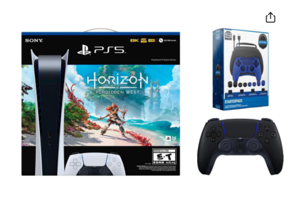 Sony PlayStation 5 Digital Edition Horizon Forbidden West Bundle with Extra Controller and Accessory Kit - Midnight Black