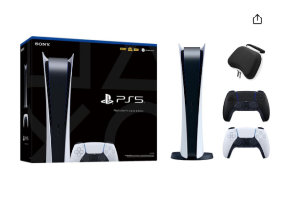 PlayStation 5 Digital Edition with Two Controllers White and Midnight Black DualSense and Mytrix Hard Shell Protective Controller Case