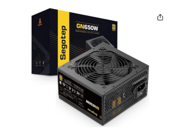 SEGOTEP 650W 80 Plus Gold Power Supply Non-Modular with 6+2 Pin Connectors PFC Protection and RoHS Compliance 120mm Silent Fan Gaming PSU Black (5 Years Warranty)