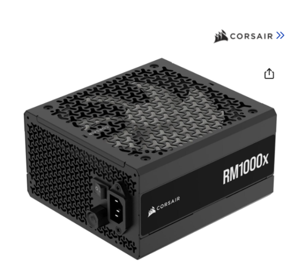 CORSAIR RMx Series RM1000x ATX Power Supply - Fully Modular - ATX 3.1 - PCIe 5.1 - Cybenetics Gold - Low-Noise - Japanese Capacitors - 1000 Watts