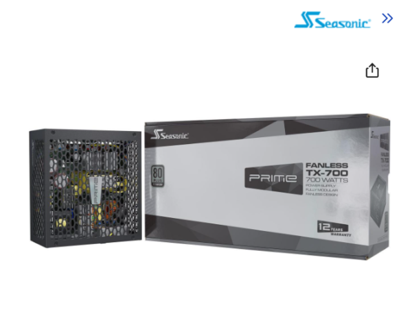 Seasonic PRIME FANLESS TX-700, 700W 80+ Titanium, Full-Modular, Low Noise, Premium Japanese Capacitor, 10 Year Warranty, Nvidia RTX 30/40 Super, AMD GPU Compatible, Ref# SSR-700TL