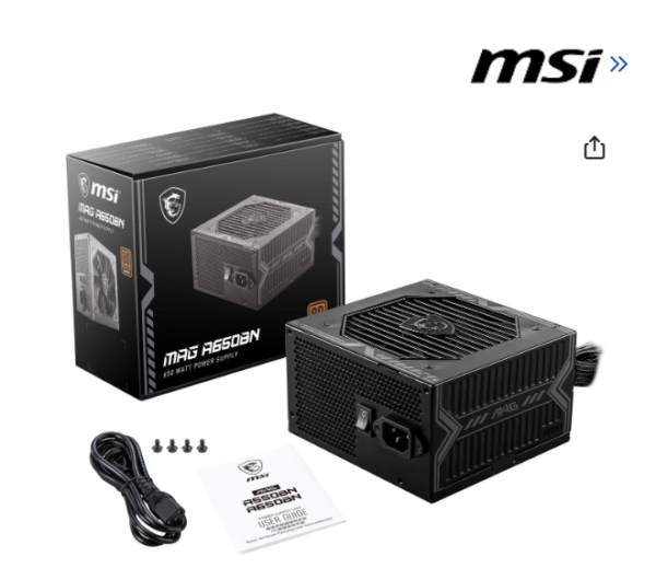 MSI MAG A650BN 650W ATX 80 PLUS BRONZE Certified Active PFC Power Supply