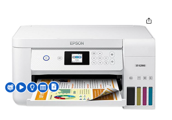 Epson WorkForce ST ST-C2100 Wireless Inkjet Multifunction Printer - Color - Copier/Printer/Scanner - (5760 x 1440 dpi class) - Automatic Duplex Print - Upto 3000 Pages Monthly - 100 sheets Input ...