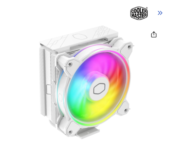 Cooler Master Hyper 212 Halo White CPU Air Cooler, MF120 Halo² Fan, Dual Loop ARGB, Aluminum Top Cover, 4 Copper Heat Pipes, 154mm (H) for AMD Ryzen AM5/AM4, Intel LGA1700/1200 (RR-S4WW-20PA-R1)