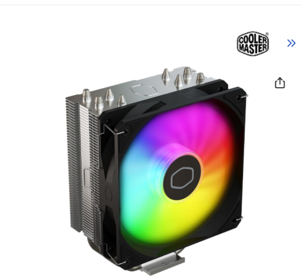 Cooler Master Hyper 212 Spectrum V3 CPU Air Cooler, ARGB Sync, 120mm PWM Fan, 4 Copper Direct Contact Heat Pipes, 152mm Tall, Brackets AMD Ryzen AM5/AM4, Intel LGA 1851/1700/1200 (RR-S4NA-17PA-R1)