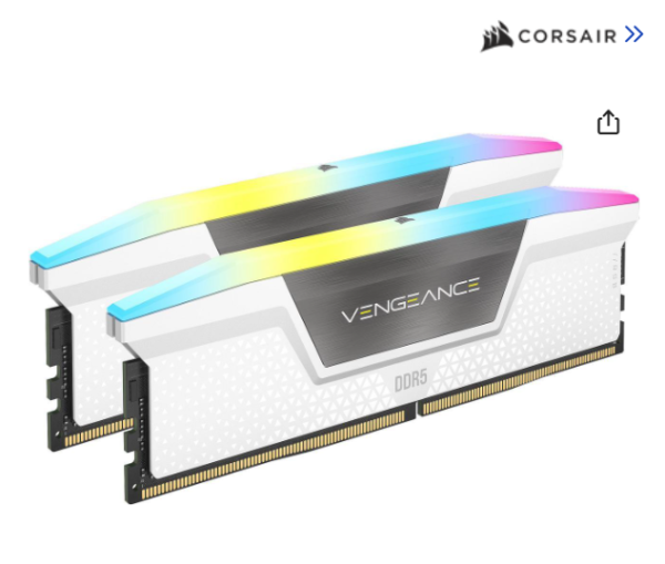 CORSAIR Vengeance RGB 32GB (2 x 16GB) 288-Pin PC RAM DDR5 6400 (PC5 51200) Desktop Memory Model CMH32GX5M2N6400C36W