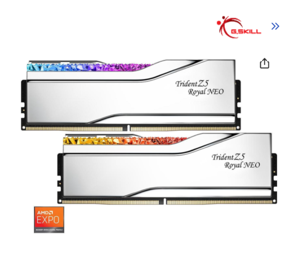 G.SKILL Trident Z5 Royal Neol Series 32GB (2 x 16GB) 288-Pin PC RAM DDR5 6000 (PC5 48000) Desktop Memory Model F5-6000J2836G16GX2-TR5NS