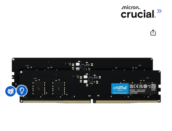 Crucial 64GB (2 x 32GB) DDR5 5600 (PC5 44800) Memory (Desktop Memory)